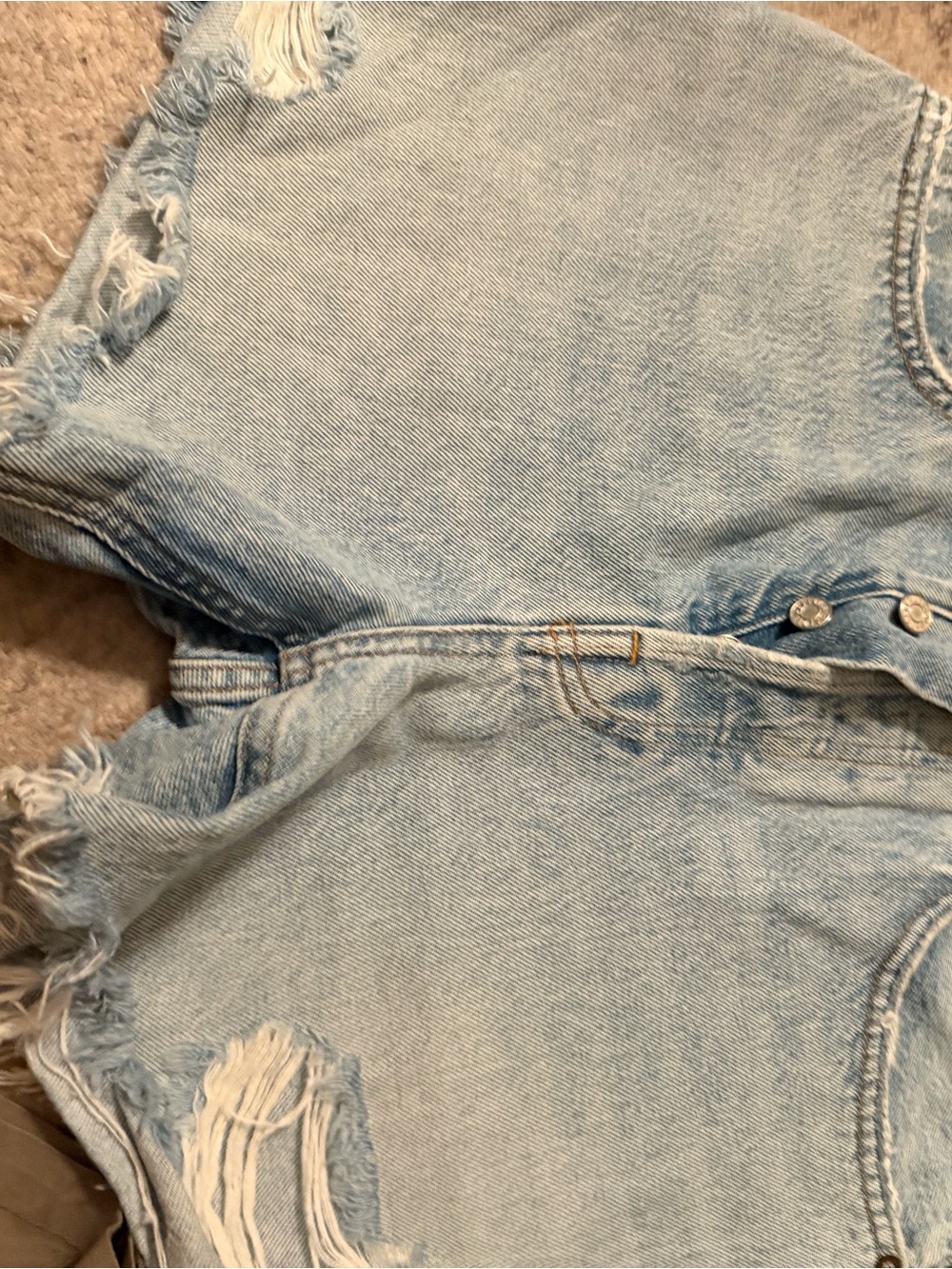 Agolde Riley Light Blue Distressed Denim Shorts